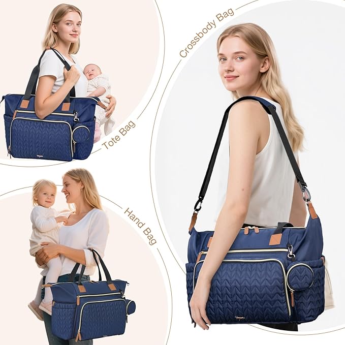 Tonyeee Diaper Bag Tote, Large Baby Diaper Bags Waterproof, Hospital Bag for Labor Delivery with Pacifier Case, Changing Pad, Shoulder Strap, Dark Blue