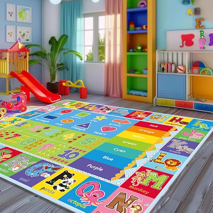 ABC Carpet,Kids Carpet for Playroom, Classroom Floor Play Mat for Kids,Preschool Rugs wtih ABC, Numbers, Animals, Extra Large Thick (110X78.7 Inch)…