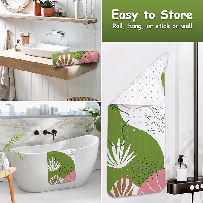 Non Slip Bathtub Mat, Bohemia Bath Mat for Tub, Extra Long Bathtub Mat Shower Mat with Suction Cups and Drain Holes for Elderly Kids Toddler Baby 40 X 16 Inch