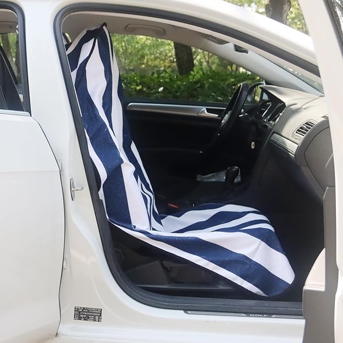 LoyaGour Car Seat Cover Protector Front Seats,for Gym Workout,Running,Swimming,Beach and Hiking,Waterproof Sweat Towel Bucket Seat Covers for Cars SUV Trucks (Blue Stripe, 2Pcs)