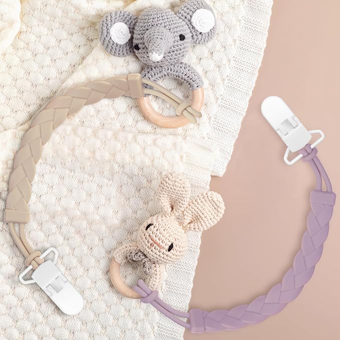 Stylish Silicone Pacifier Clips, 4-Pack Pacifier Holder with Flexible Woven Rope Design, 100% Food Grade Silicone, Easter Safe Essentials for Newborns Baby Boys and Girls