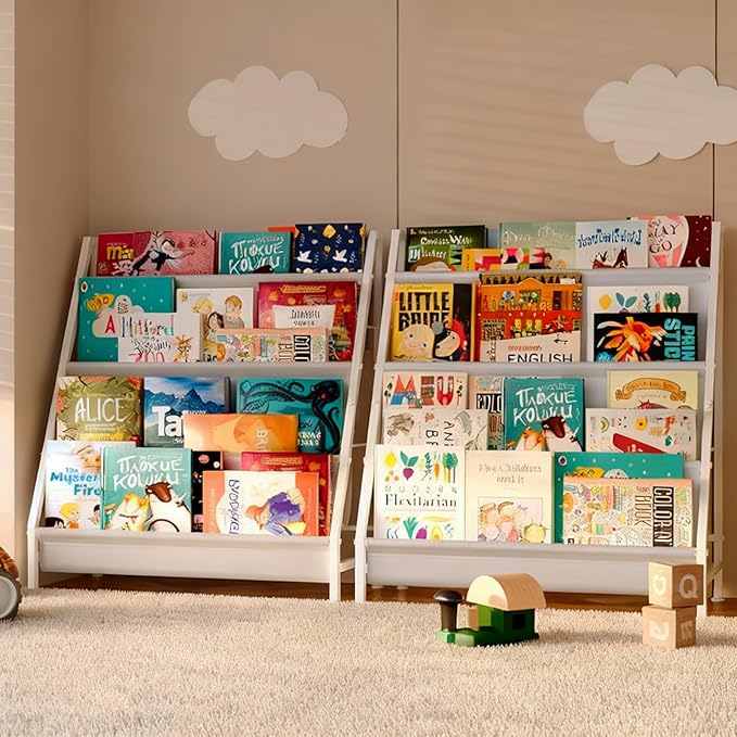 4-Tier Kids Bookshelf, Book Shelf for Kids Rooms,Book Rack for Kid with Four Deep Pockets,Nursery Bookshelves for Kid' Playroom, Toddler Bookshelf as a Children's Gift