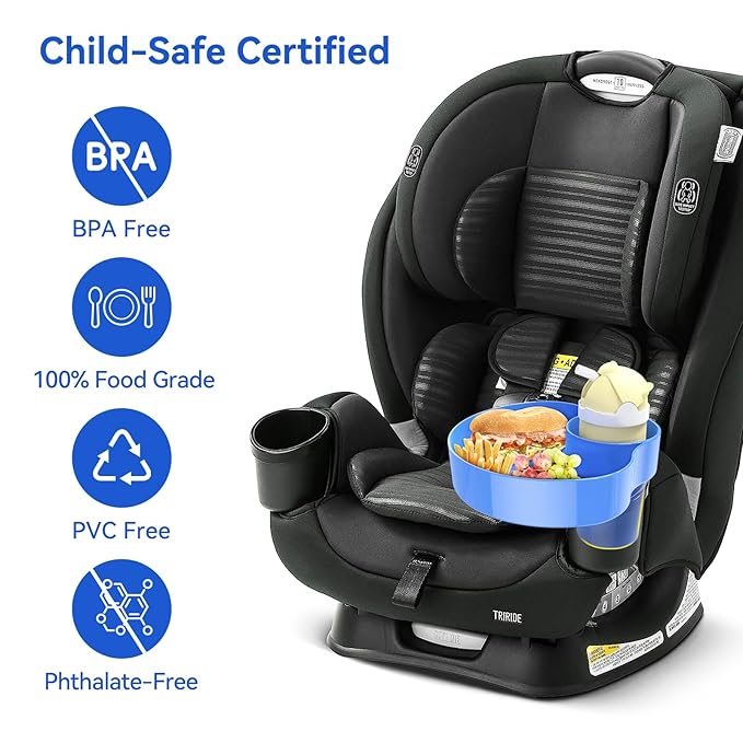 2 Pack Car Seat Cup Holder Snack Tray: Travel Tray for Kids Car Seat Food Tray for Kids Travel, Toddler Carseat Eating Plate Table, Kid Road Trip Table Essentials Accessories, Pink+Blue