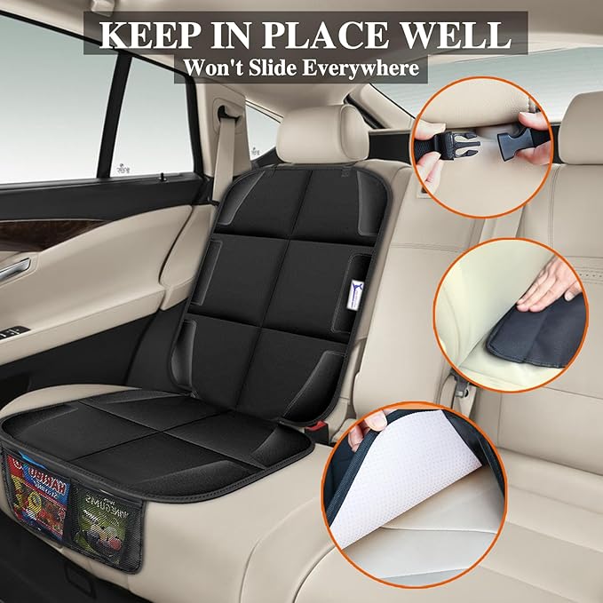 Car Seat Protector, Non-Slip Rubber Padded Backing Seat Protector for Child Seats, Waterproof Thickest Padding Car Seat Protector Under Baby Seat - No Imprint (Black-Ⅰ-1pcs)