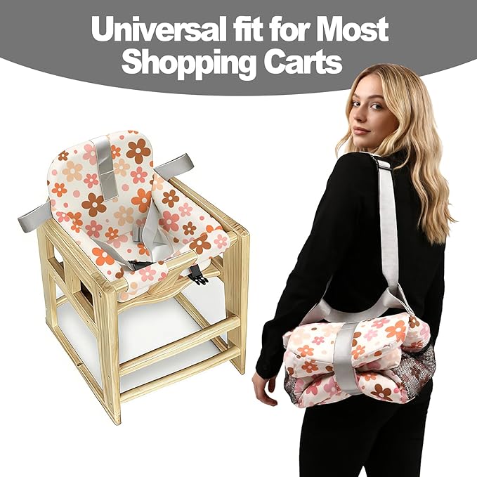 Shopping Cart Cover for Baby &High Chair Cover, Padded with Detachable Strap & Thigh Pad, Machine Washable, Padded Toddler Shopping Cart Cover Grocery Cart Cover (Floral)