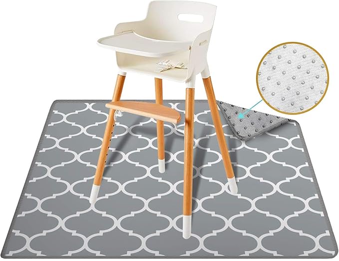 54" XL Splat Mat for Under High Chair- Creative Design for Art Floor Cover, Food Spills for Baby or Toddler. Non Slip, Waterproof, Machine Washable, Durable, Reusable (Lattice)