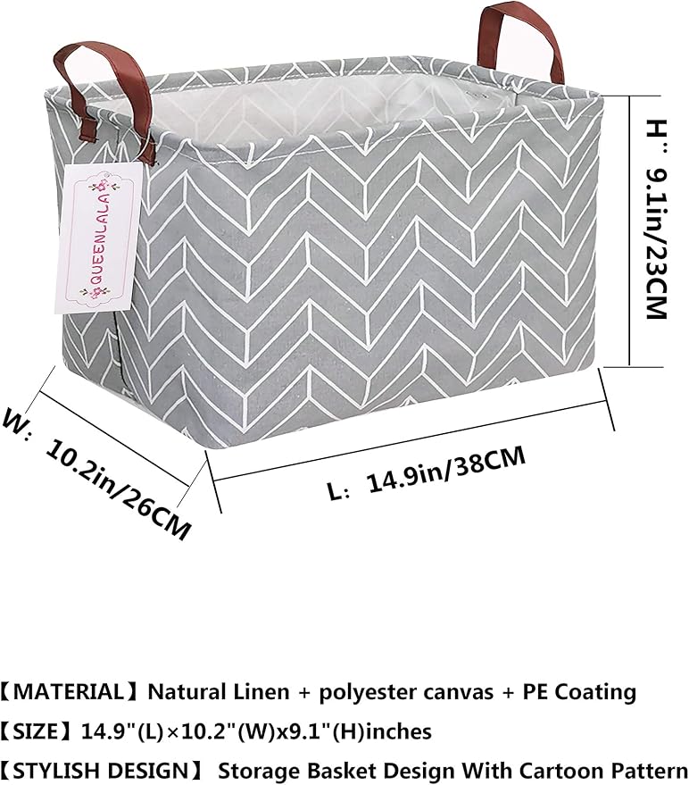 QUEENLALA Rectangular Laundry Hamper/Foldable Nursery Laundry Basket for Organizing/Storage Bin Baskets/Children Toy Office Bedroom/Toy Bin Closet Shelf Baskets（Rec-Grey Wheat）