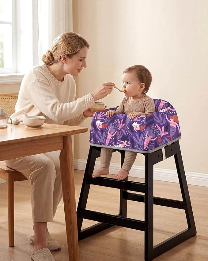 mamatepe Reusable Baby High Chair Cover with Strap Pads & 2-Point Harness, Waterproof Portable Seat Cover for Restaurant Travel Home, Purple
