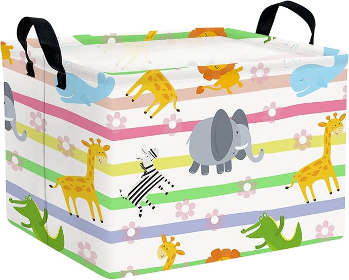 ASKETAM Cute Rectangle Woodland Animal Baby Girl Basket Nursery Playroom Bedroom Decor Clothes Toy Basket (Colorful Animals)