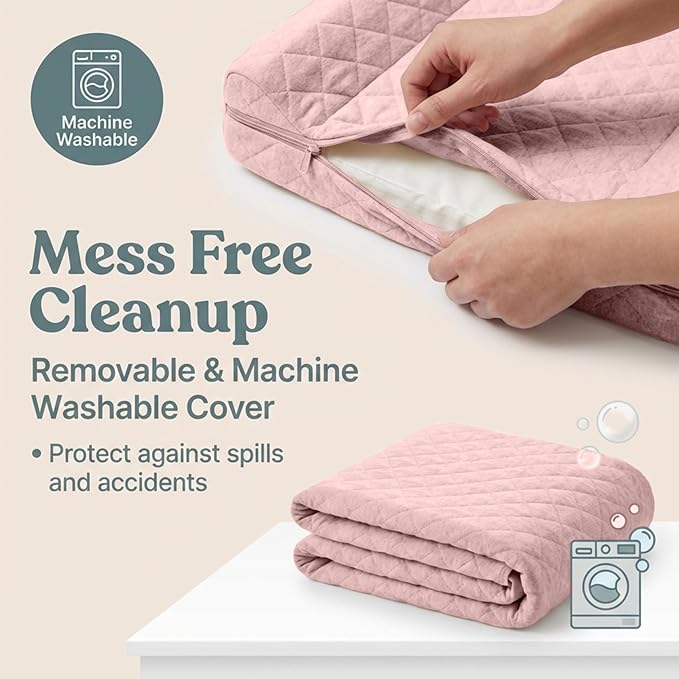 Contoured Baby Changing Pad – Waterproof & Breathable Diaper Changing Pad | Removable Washable Cover, Non-Slip Base & Safety Strap | Standard Size for Dresser & Changing Table Pads