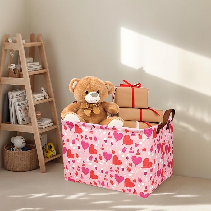 ASKETAM Valentine's Day Basket Gift for Empty Cute Heart Large Storage Bin for Kid and Baby Room Décor (Balloon Love)