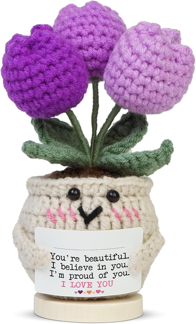 OASSIE Birthday Gifts for Daughter - Handmade Emotional Support Crochet Tulip with Card - Inspirational Appreciation Mothers Day Graduation Gifts for Women Daughter Granddaughter