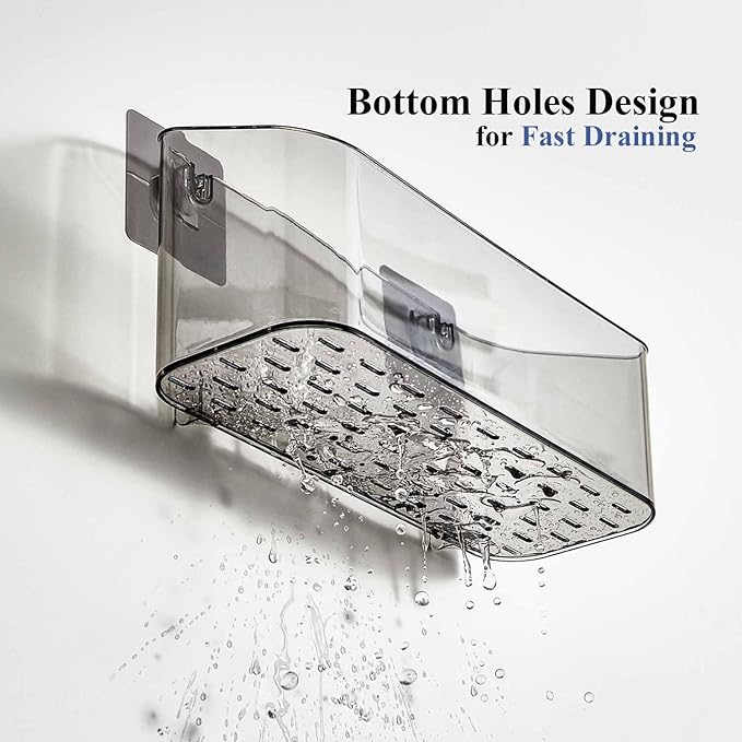 Bath Toy Storage Organizer, Adhesive Shower Caddy Shower Organizer, Bathtub Toy Holder, Large Capacity Wall Mounted Holder No Drill Shelves Rack, Clear Black