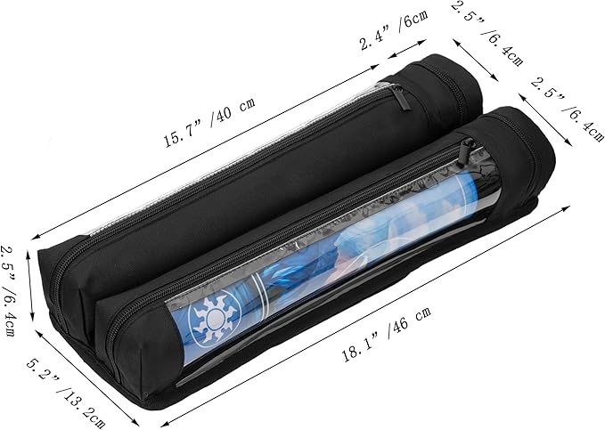 Clear Playmat Tube Case Compatible with TCG/MTG Mat, Gaming Playmat Tube Storage Bag with Dice Holder for 2 PCS W14” X L24” Playmats, Card Game Play Mat Container Bag with Adjustable Shoulder Strap