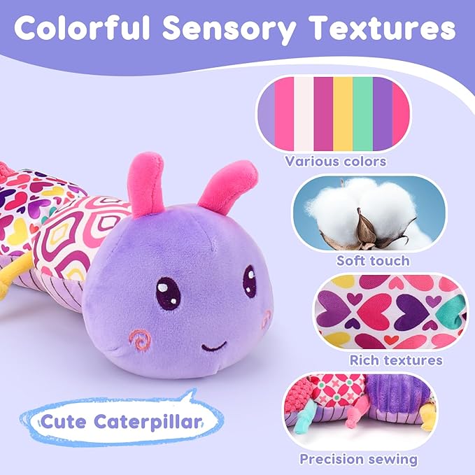 Baby Girl Toys 0-3-6 Months Musical Stuffed Animals Plush Caterpillar Toy with Crinkle Rattles Tummy Time Development Sensory Toys infants 6-9-12 Months Newborn Girls Boys Shower Valentines Day Gifts
