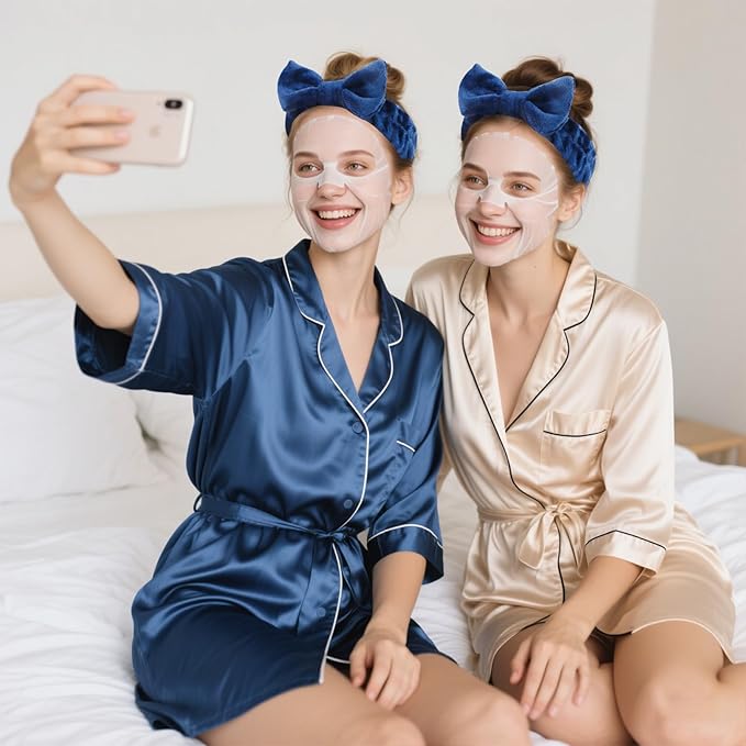 10 Pack Spa Headband for Washing Face Navy Blue Skincare Headbands Bulk for Women Girls Soft Coral Fleece Hairband Cute Bow Headbands for Washing Face Makeup