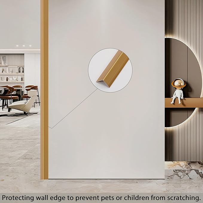 Aluminum Corner Guards, Peel and Stick L-Shaped Molding Trim for Wall Table Door Frame Protection and Decoration (Matte Gold, 3Pcs x 4.26ft x 0.8in)