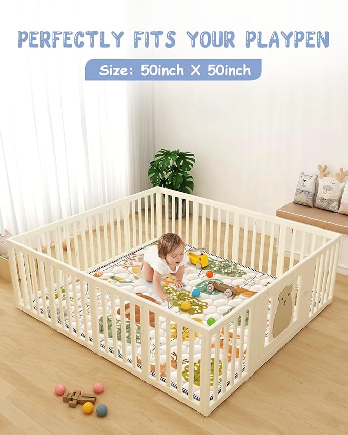 Baby Play Mat 50" X 50" Playpen Mat Upgraded Thicker Baby Floor Play Mat Cushioned Anti- Slip Crawling Mat Waterproof Activity Playmat for Babies Toddlers Infants Tummy Time Tree Fox