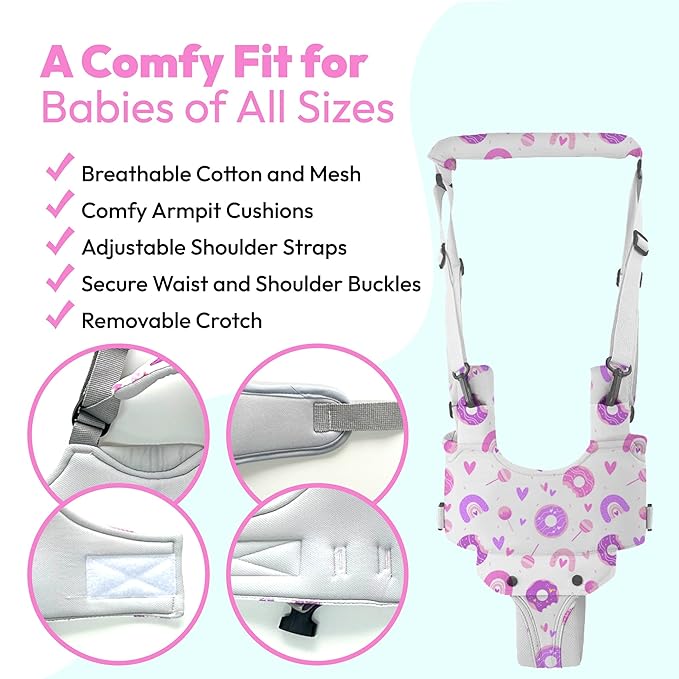 Watolt Baby Walking Harness - Handheld Kids Walker Helper - Toddler Infant Walker Harness Assistant Belt - Child Baby Walk Learning Help Support Assist Trainer Tool - for 7-24 Month Old (Donuts)