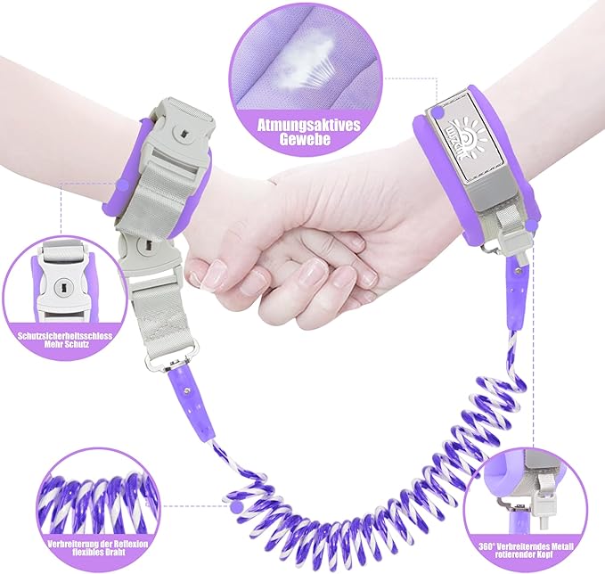 Toddler Leash for Walking, Toddler Safety Harnesses Leashes, Safety Harness with Lock for Kids, Anti Lost Wrist Link for Toddlers ，Upgrade with Reflective Tape Liner（6.5ft）for Kids
