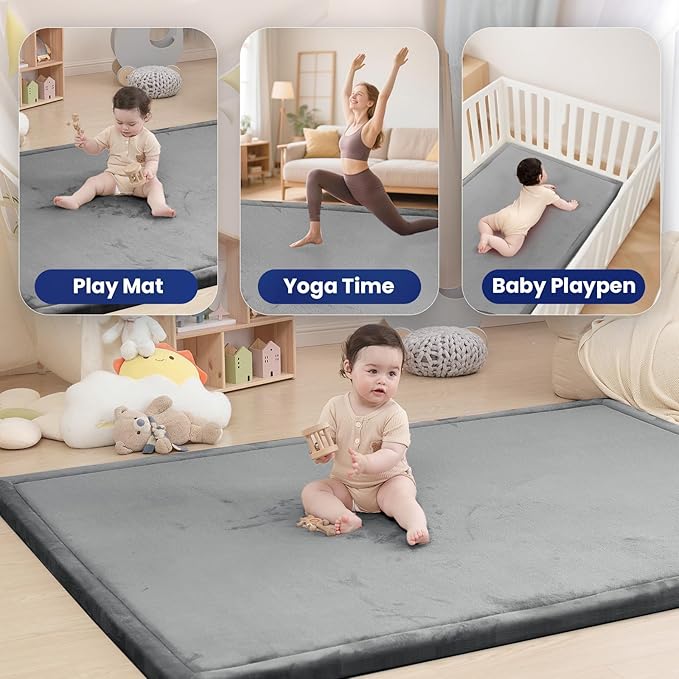 Huloo Sleep 2" Extra Thick Baby Play Mat for Floor,Ultra Soft Elasti Foam Mat for Tummy Time & Crawling,Playpen,Non Slip Nursery Rug for Toddlers,Infants,kids,Tatami Style for Yoga,Playroom(Dark Gray)
