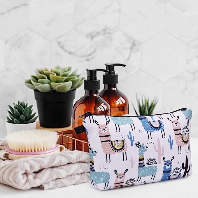 WANDF Cosmetic Bag for Women Makeup bag Organizer Mini Makeup Pouch for Purse Water Resistant Girls Gift(2pcs Alpacas+Sloths)