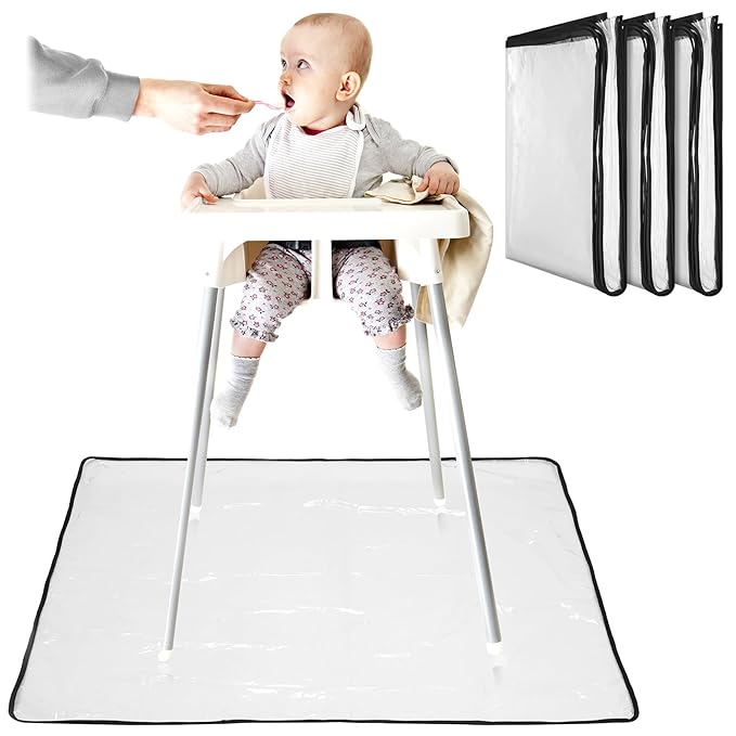 Wenqik 3 Pcs 47''x47'' Waterproof Washable Baby Splat Mat for Under High Chair Mat Clear Plastic Floor Protector Splash Mat for Under High Chair Art Floor Cover for Food Spills Kids Room