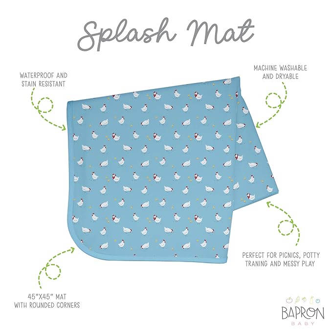 BapronBaby Little Chickies Splash Mat - Waterproof Catch-All for Under High Chairs, Floors, Tables, Playtime or Arts & Crafts - Machine Washable - 45" x 45”