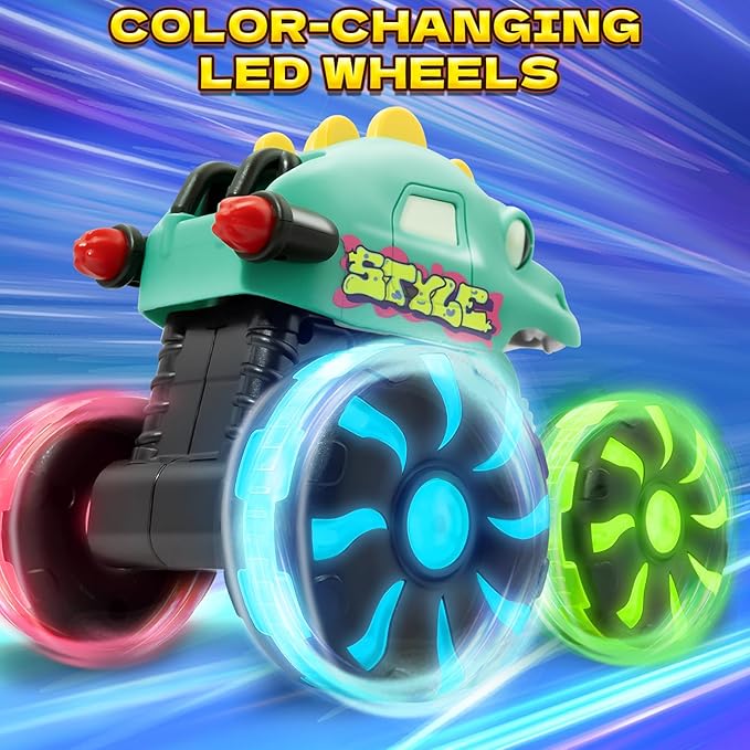 Intoypad Green Dino Monster Truck – LED Light-Up Press and Go Toy Car for Toddlers Age 2 3 4 5 – Dinosaur Truck with Flashing Wheels and Chomping Mouth for Boys and Girls