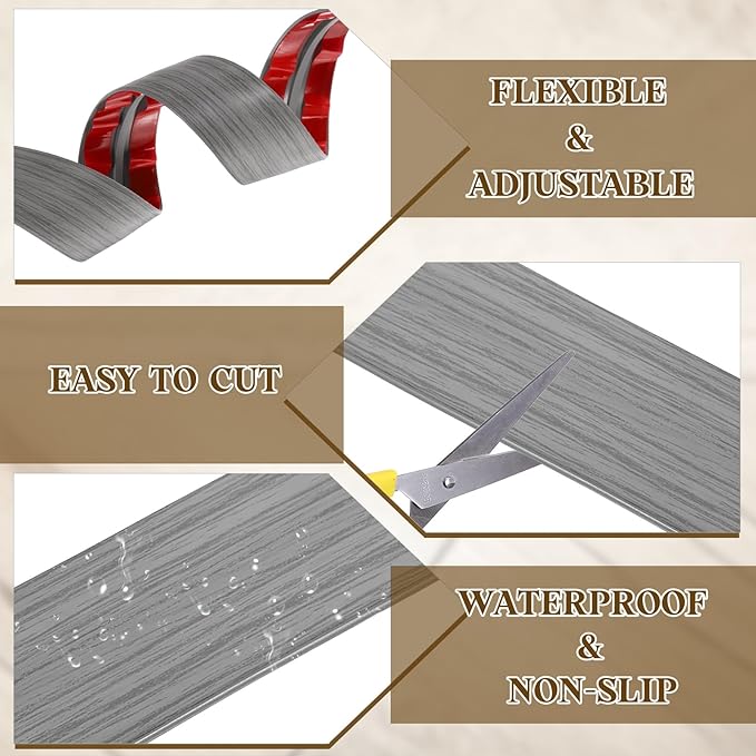 uxcell T-Molding Transition Strips, 9.84 ft x 1.97" (L x W) PVC Floor Flat Divider Strip Self Adhesive Vinyl Flooring Edging Trim for Joining Floor Gaps Doorways, Gray Wood Grain