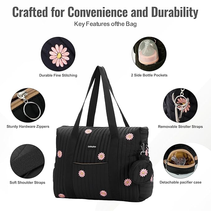 GOBABYMART 3pc Diaper Bag Tote Set, Hospital Bag for Labor & Delivery, Maternity Travel Bag with Changing Pad & Pacifier Case