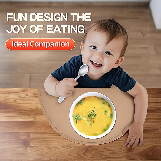 Silicone Bear Placemat for Toddlers (Half Circle 3pcs Gray)