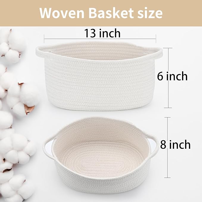 Cute Woven Storage Basket with Handle, Baskets for Gifts Empty, Gift Baskets for Burr Valentines Day Birthday Baby Shower, Decorative Organizer Container for Baby Toy, 13" D x 8" W x 6" H