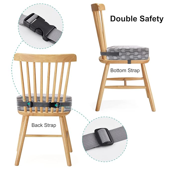 Dining Chair Heightening Cushion Portable Dismountable Adjustable Highchair Booster for Baby Toddler Kids Infant Washable Thick Chair Seat Pad Mat (Grey Arrow)