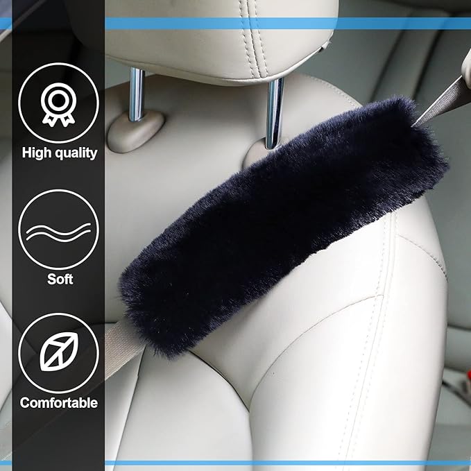 Boao 4 Pack Faux Sheepskin Car Seat Belt Pads Seatbelt Protector Soft Seat Belt Shoulder Strap Cover Comfort Harness Pad(Charcoal Black, 9.9 Inch)
