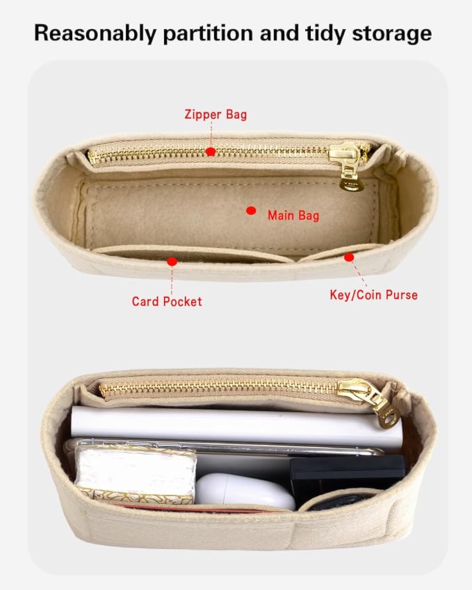 Handwoven Adjustable Shoulder Strap & Mini Bag Organizer Set for Longchamp Mini Bag, Includes Inner Liner & Strap, No-Punch Design – Tan & Beige