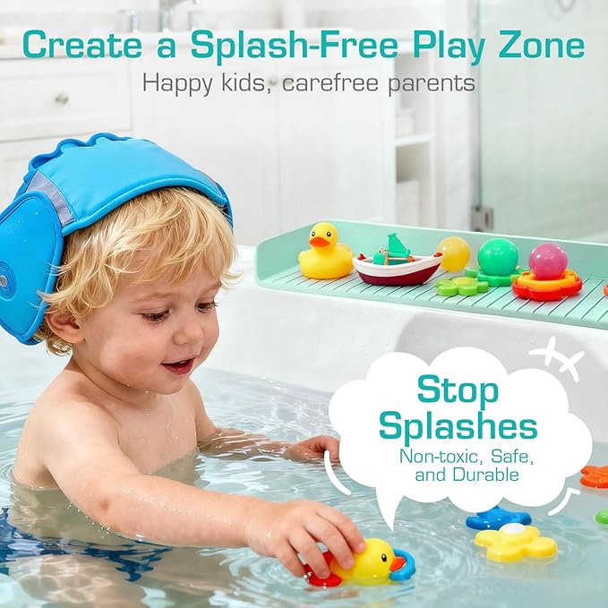 31.5" Bathtub Splash Guard for Kids & Toddlers - Silicone Play Shelf & Toy Storage Tray with Strong Suction Cups to Prevent Water Spills, No-Leak Fun Bath Time - Tub Toy Holder Ledge,Green