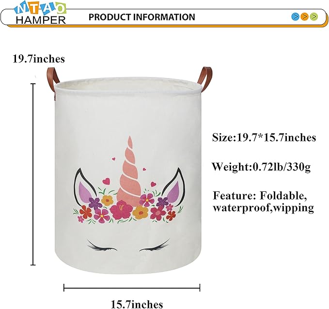 Baby Girl Laundry Hamper,kids laundry Basket,Girls Nursery Hamper,Waterproof Storage Bin for Bedroom,Clothes Organizer Basket,Toys Box,Room Decor(Unicorn)
