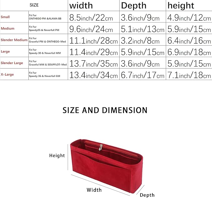Purse Organizer Insert, Suede Bag Organizer Handbag Tote Shaper, Suede Material, Soft and Non Damaging Bag (Medium,Red)