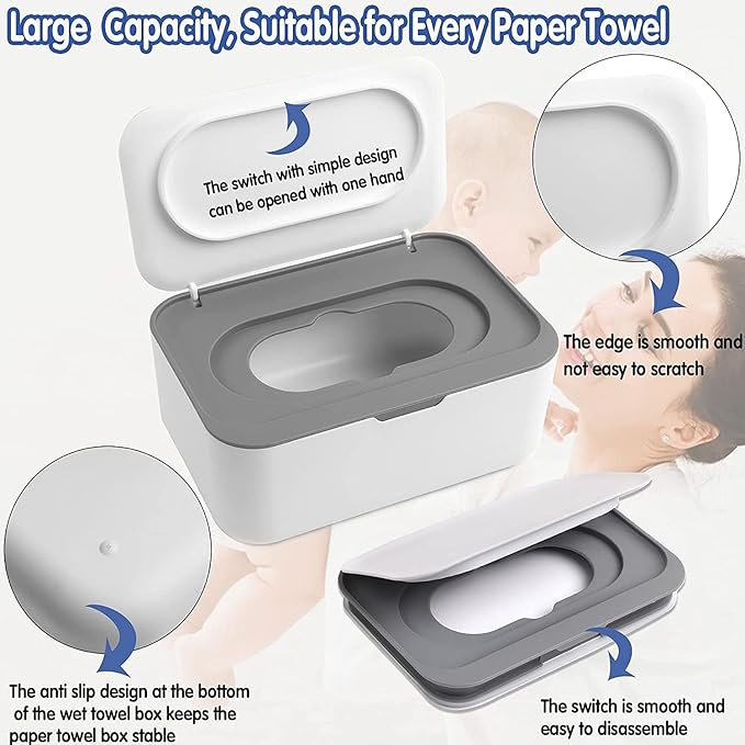 NOVWANG 3 Pack Baby Wipes Dispenser Wipes Holder with Lids, Keeps Wipes Fresh, Refillable Wipes Container with Sealing Design, Bathroom Tissues Wipes Case Box