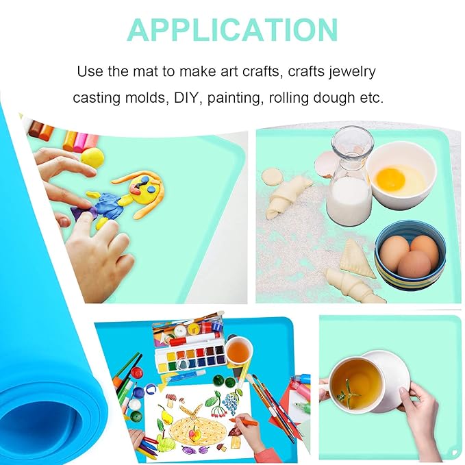 Kids Placemats, Silicone Baby Placemats for Kids Toddler Children Reusable Non-Slip Table Mats, Baby Food Mats for Restaurant, 2 Pack, Blue/Baby Green