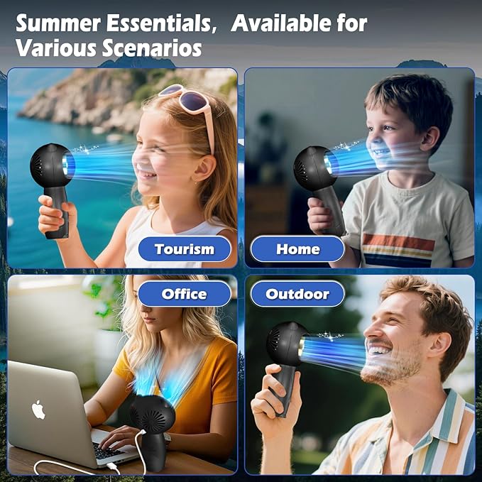 Portable Aroma Handheld Fan - Rechargeable 6000mAh Battery USB-C Owl Shaped with Clip Mini Personal Turbo Travel Essentials (Black)