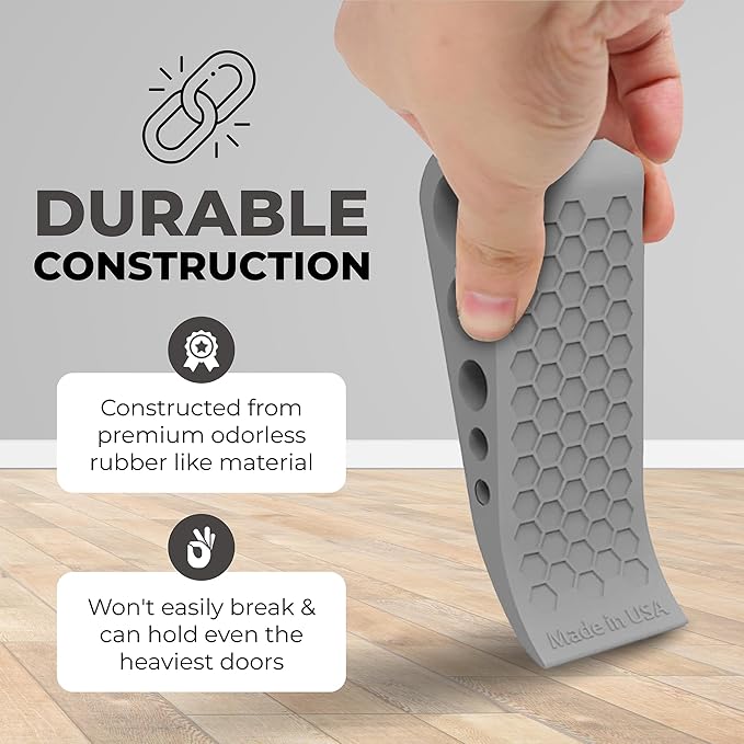 Door Stoppers for Bottom of Door Premium Floor Rubber Door Stop Wedge Made in USA Heavy Duty Honeycomb Design for Carpet, Tile, Ideal for Home, School, Commercial,Black 4 Pack