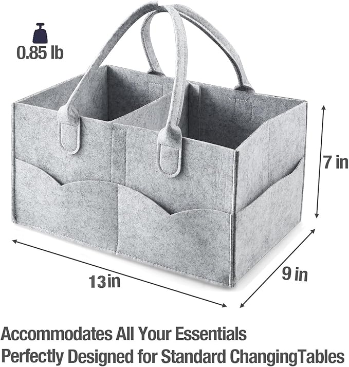 PandaEar Baby Diaper Caddy Organizer, Portable Diaper Holder Organizer Nursery Storage Basket for Wipes & baby stuff, Collapsible Baby Organizer with Divided Design (Grey)