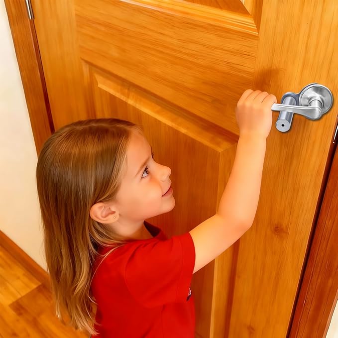 Pet Proof Door Lever Lock, Door Handle Lock Child Safety, No Adhesive Baby Proofing Door Handle Lever for Toddlers Cats Dogs (Grey)