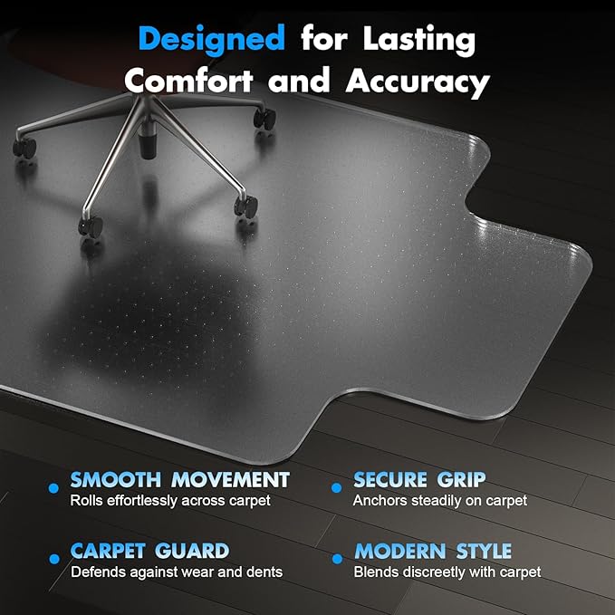 Office Chair Mat for Carpet - 36x48 Inch Heavy-Duty Protection for Low Pile Plastic Computer Desk Floor Protectors for Chairs