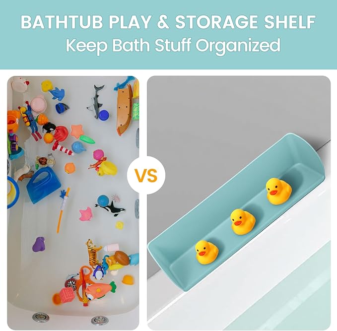 Silicone Bathtub Splash Guard with Strong Suction Cups, Bath Toy Holder & Water Spill Protector for Kids, No-Mess Play Shelf Organizer, Toddler Bath Essentials (Gray)