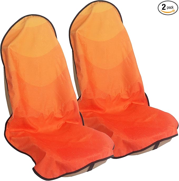 LoyaGour Car Seat Cover Protector Front Seats,for Gym Workout,Running,Swimming,Beach and Hiking,Waterproof Sweat Towel Bucket Seat Covers for Cars SUV Trucks (Orange, 2Pcs)
