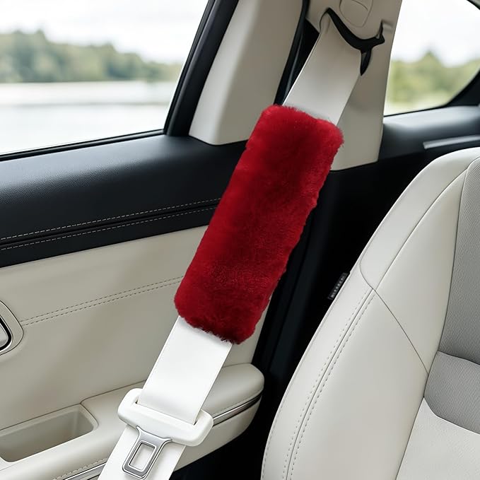 4 Pack Car Seat Belt Pads Shoulder Cover Baby Safety Belt Protector with Adjustable Soft Plush Strap Protect Neck and Shoulder (Wine)