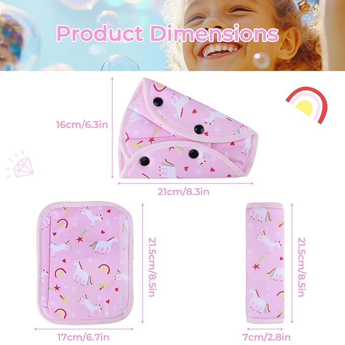 COOLBEBE Kids Seat Straps Cover Pad, Child Shoulder & Belly Comfort Cushion Set, Universal Seat Strap Cover for Booster, Strollers, High Chairs, Pink